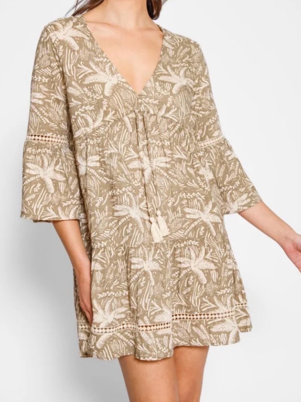 Koy Resort Las Palmas mini dress in Olive & Cream
